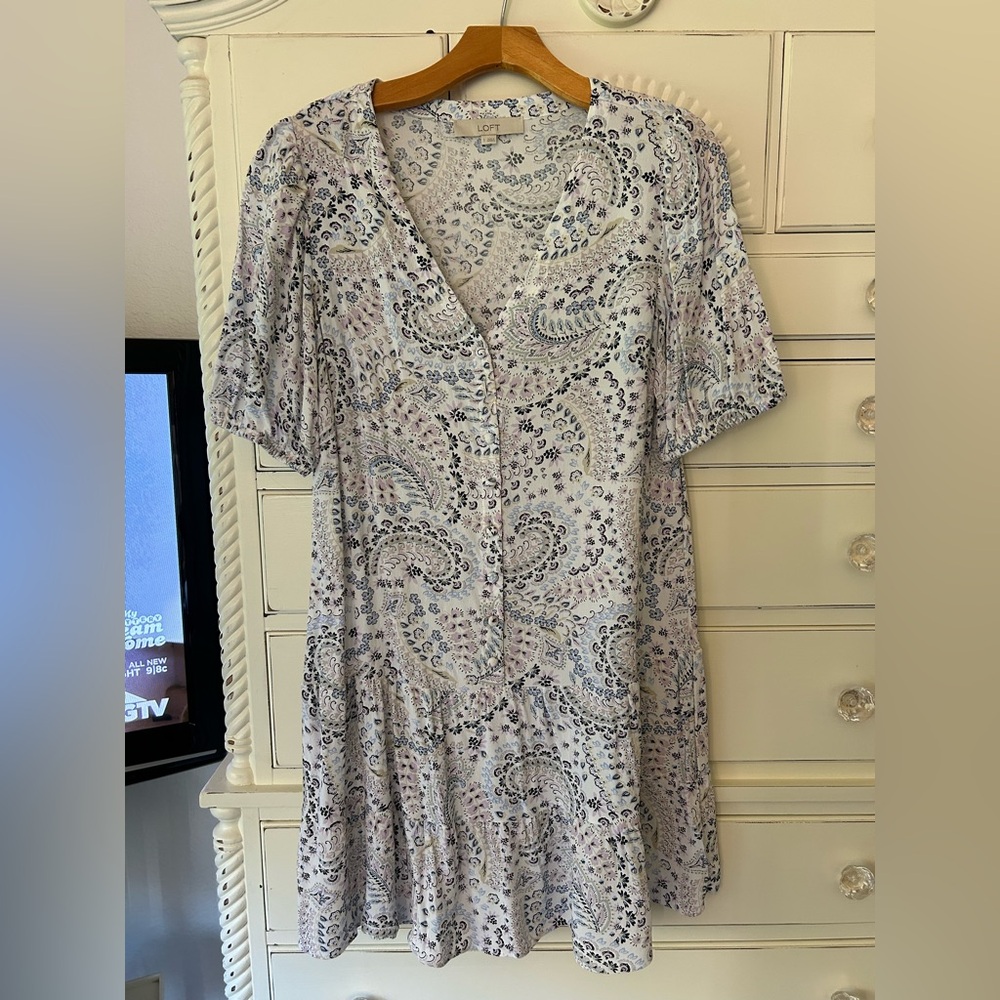LOFT Paisley Print Dress in Blue and White